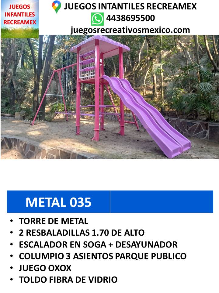 modulo de metal para uso rudo con resbaladilla y columpios